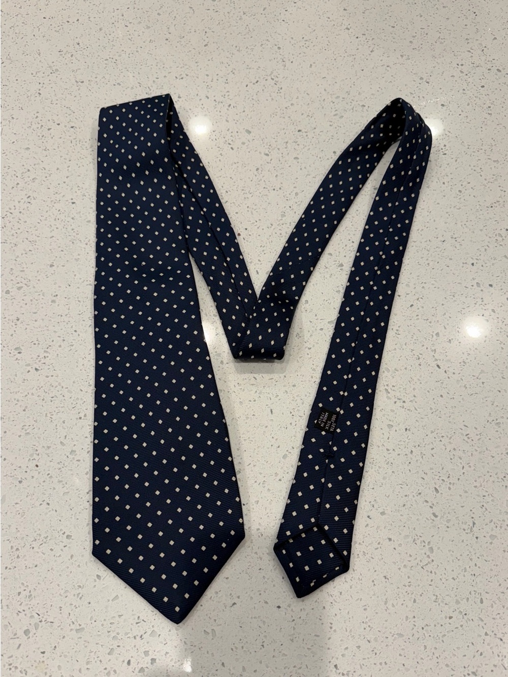 Kiton Navy Silk Tie with White Micro-Dots